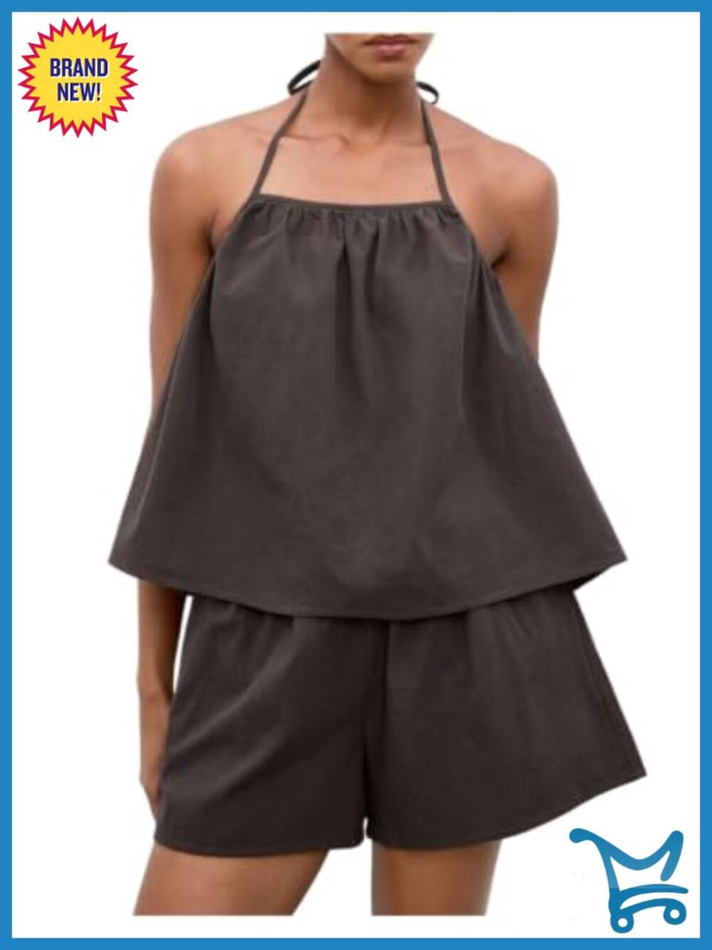 Women's 2 Piece Halter Top & Mini Shorts Set with Pockets Loose Fit